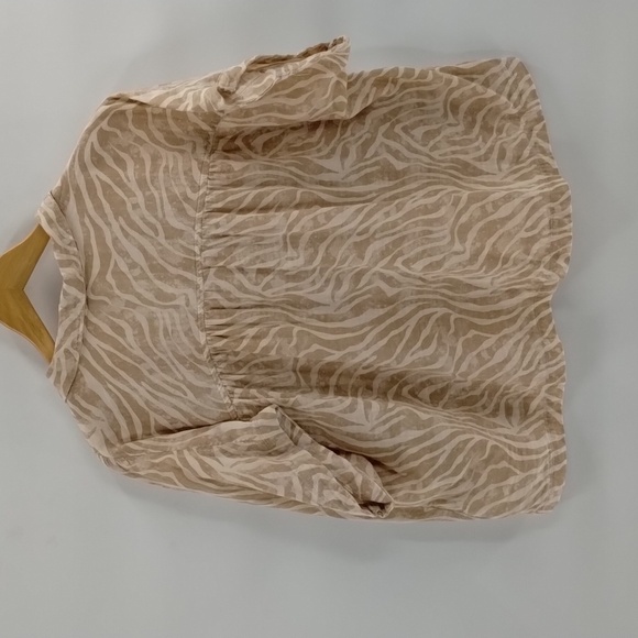 Old Navy tan cream zebra stripe size XL button down crop blouse short sleeve - Picture 5 of 5